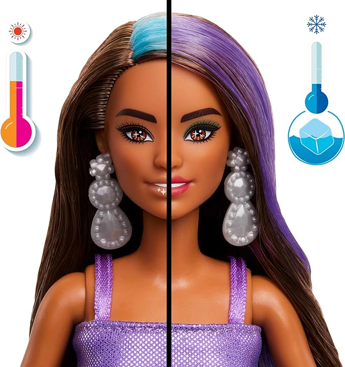 Barbie Party Unboxed Doll & Accessories, Glam Party Series with 10 Surprises Including Color-Change, Purple Sparkle Doll