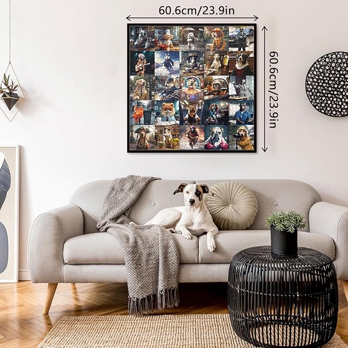 Working Dog Puzzles 1000 Pieces for Adults, Animal Jigsaw Puzzle Charming Dogs, Funny Puppy Bulldog Jigsaw Puzzle Family Collage Puzzles for Home Decoration