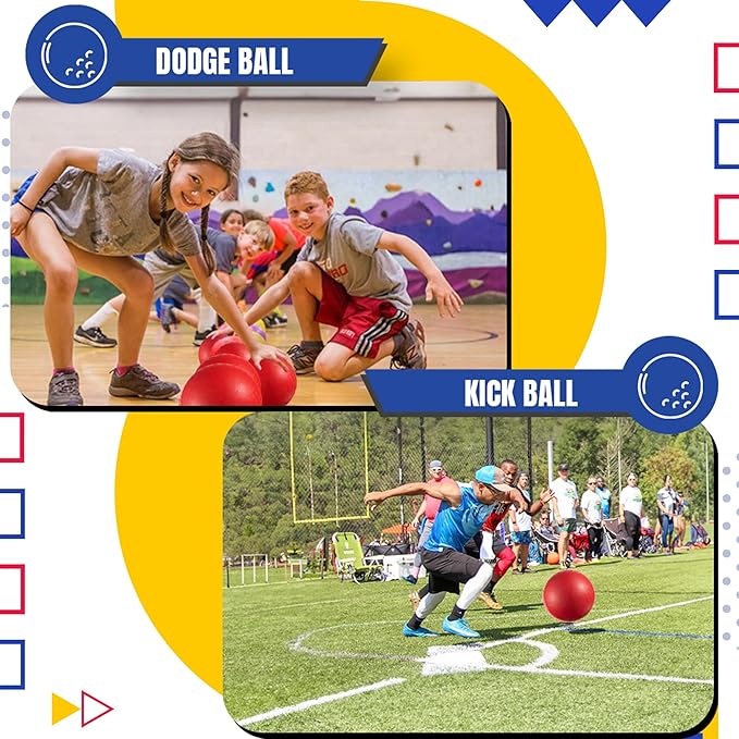 Playground Ball - 8.5 Inch (1-Pack) Red Rubber Bouncy Inflatable Balls, w/Air Pump, for Kids & Adults, Indoor & Outdoor Games, Kickballs, Dodgeball, Four Square, Handball and More