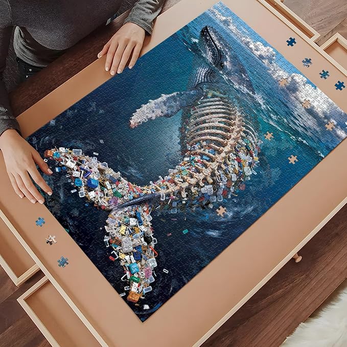 Puzzles for Adults 1000 Pieces Ocean Whale Jigsaw Puzzle with HD Poster, Impossible Challenge Puzzle As Eco-Educational Gift & Home Decor, 50x70cm (19.7x27.56in)