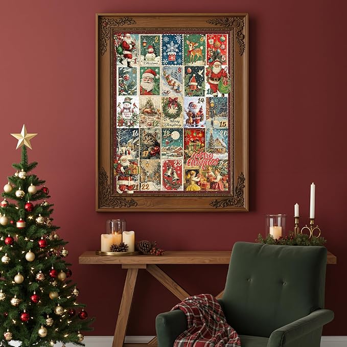1000 Piece Christmas Puzzle for Adults, 24 Vintage Holiday Scenes Jigsaw Puzzle, 19.2 x 26.6 in Decorative Christmas-Themed Puzzle, Perfect and Family Activity