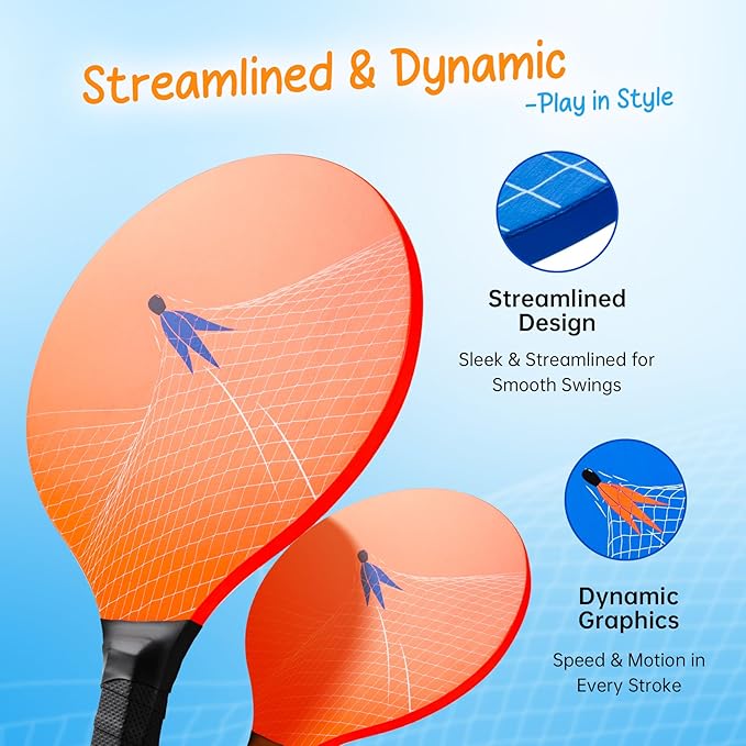 U&C Planet Beach Paddle Ball Set, Badminton Rackets, Family Game for Kids and Adults, Indoor Outdoor Game Backyard Park Camping Yard for Boys, Girls All Ages
