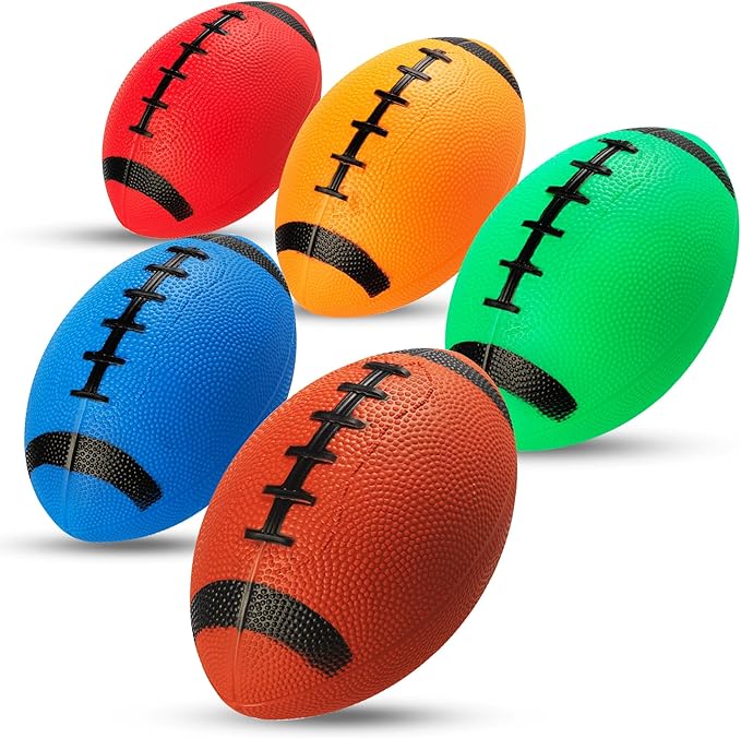 6-Inch Mini Footballs for Kids (Pack of 5) - Inflatable PVC Football Toys for Boys & Girls w/Hand Pump, Easy to Grip Small Sports Balls for Backyard, Recess, Party Favor, Indoor/Outdoor
