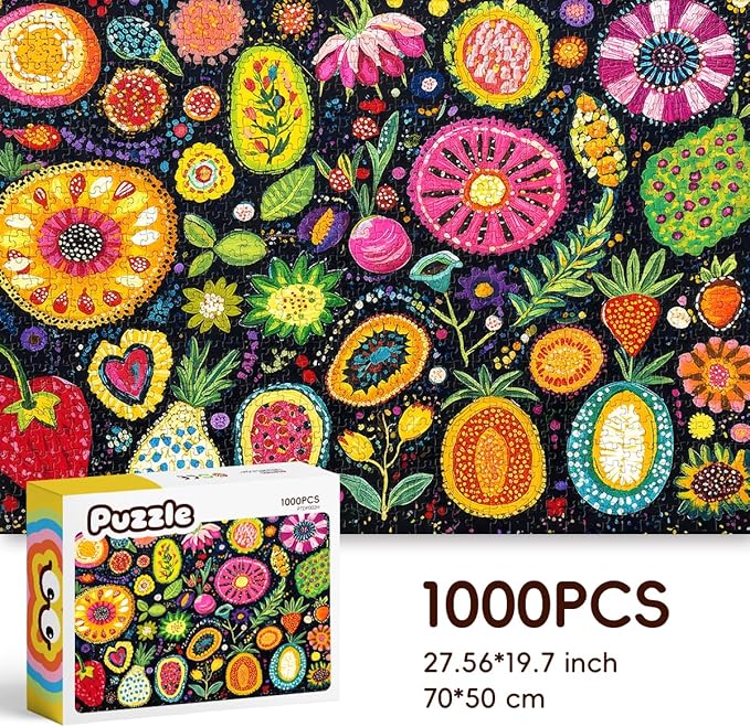 ROSE RAIN Premium 1000 Pieces Jigsaw Puzzles for Adults with Letters on Back Dust-Free Thick HD Board Colorful Abstract Art Floral Botanical Folk Pattern Challenging Family Game Night Fun Gift