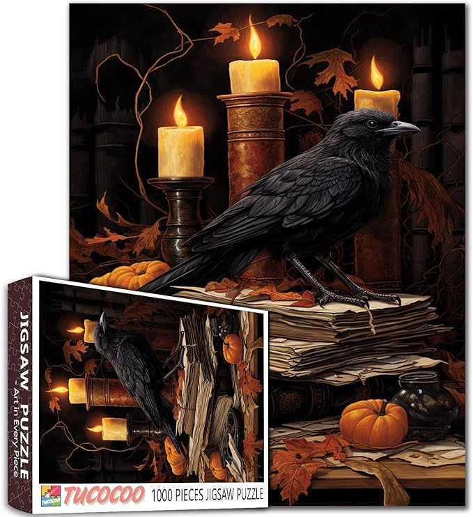 1000 Pieces Halloween Paper Puzzle for Adults Bird Candle Leaf Pumpkin Puzzles Unique Home Decor Gifts Birthday Party Toy for Men Women Elders Seniors Entertainment Toys 19.7 x 27.6 Inch