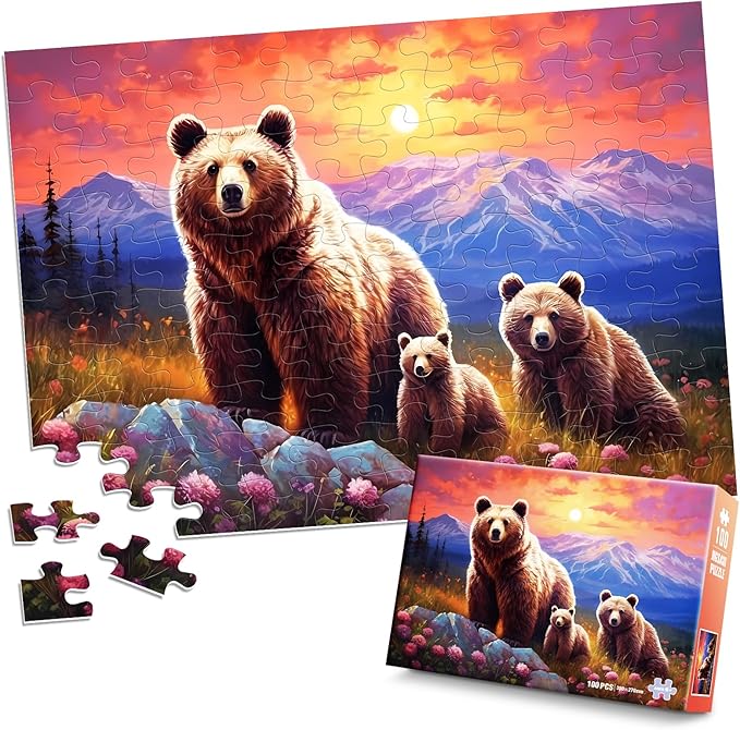 100 Piece Puzzles for Kids Ages 4-6 Brown Bear Family Puzzles for Kids Ages 6-8 8-10, 100 Piece Senior Jigsaw Puzzle for Toddlers Kids Puzzle Age 3-5 Toys Birthday Gifts for Boys Girls Adults