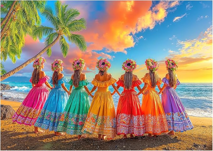 1000 Pieces Jigsaw Puzzles for Adults, Hawaii Hula Beach Tropical Puzzle with Letters on Back, Hard Difficult Challenging Adult Puzzle for Family Game & Holiday Decor Gift