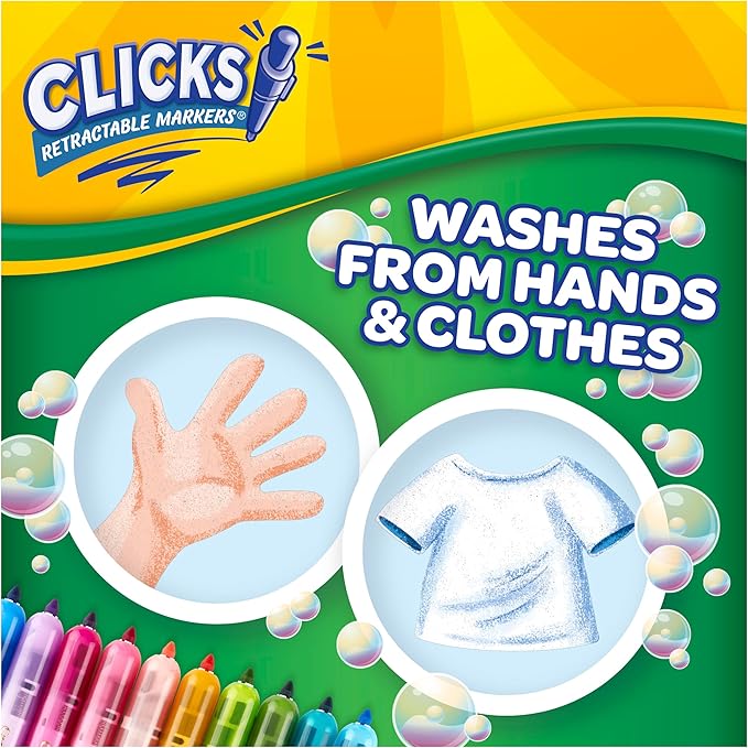 Crayola Clicks Retractable Tip Markers (10ct), Washable Cone Tip Art Marker Set, Easter Basket Stuffer Essentials, Easter Craft Supplies for Coloring Books, Ages 3+
