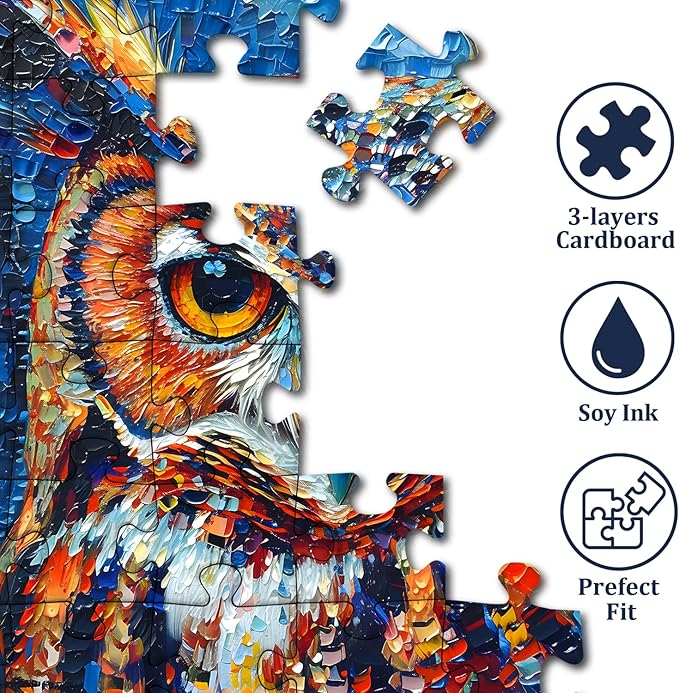PICKFORU Owl Puzzles 1000 Pieces, Bird Art Hard, Impossible Difficult Jigsaw Puzzles 1000 Pieces Owl Painting Challenging