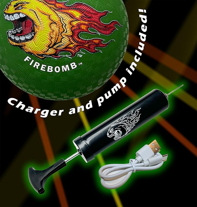 FIREBOMB LED Rubber Ball- Rechargeable Light-Up Ball for Dodgeball, Kickball, Handball, Four Squrae, Playground Nighttime Fun Glowing Sports Ball for All Ages