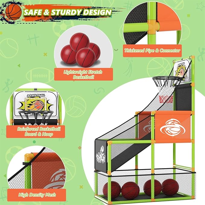 Arcade Basketball Game Set with Electronic Scoreboard&LED Light: Boy Toys Basketball Hoop Indoor Outdoor with 4 Balls & Air Pump Sports Carnival Games Christmas Birthday Gifts for Kids 3-12 Years Old