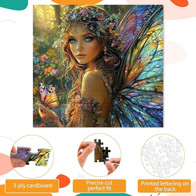 1024 Piece Fairy Butterfly Jigsaw Puzzle for Adults, Fantasy Forest Puzzles for Adults 1000 Pieces, Challenging Puzzle for Friends Family Activity Game Nights, Finished Size 19.7" x 19.7"