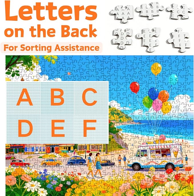 Seaside Town Puzzles for Adults 500 Pieces, Colorful Coastal Town Jigsaw Puzzle with Letters on Back, 21x15 Inch Beach Town Puzzle for Family Game Night, Unique Gift for Puzzle Lovers