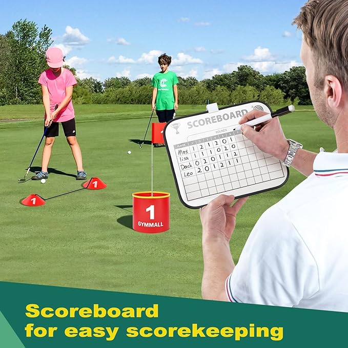 Golf Yard Bucket Games, 9 Holes Bucket Backyard Golf Game Set with LED Light and Flags for Adults & Kids Indoor Outdoor, Golf Practice Gift for Backyard, Park, Beach and Lawn