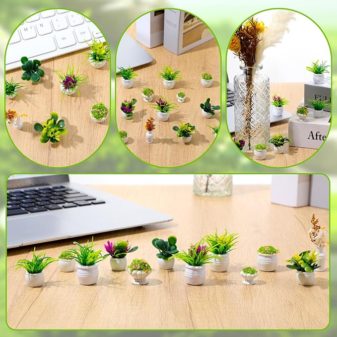 12 Pcs Miniature Dollhouse Plants Accessories for Doll House Tiny Fake Greenery Bonsai Ornament Crafts, Mini Artificial Plants, Dollhouse Plant for Doll House Decoration and DIY