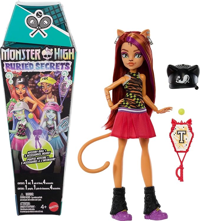 Monster High Buried Secrets Dolls and Accessories, Courtside Fang-Out Theme with Mystery Doll and 5 Unboxing Surprises (Characters May Vary)