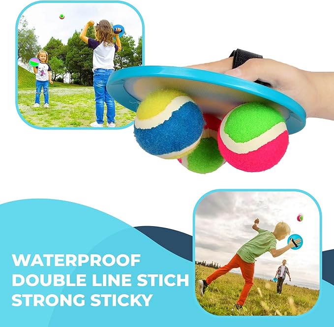 Kids Toys Toss and Catch Ball Game Set, Classic Outdoor Games with 4 Paddles 4 Balls and 1 Storage Bag, Beach Games, Yard Games, Kids Birthday Gift for 3 4 5 6 7 8 9 10 Year Old Boys Girls