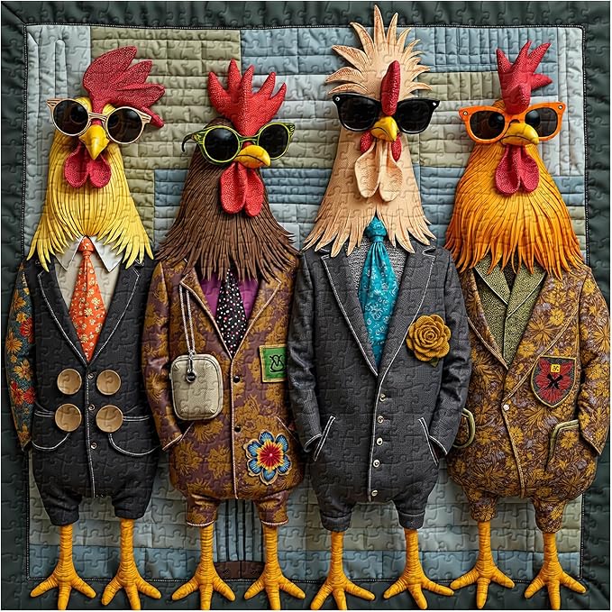 Funny Chicken Family Puzzle 1000 Pieces, Vintage Stylish Roosters Jigsaw Puzzles, Colorful Animal Chickens Puzzle