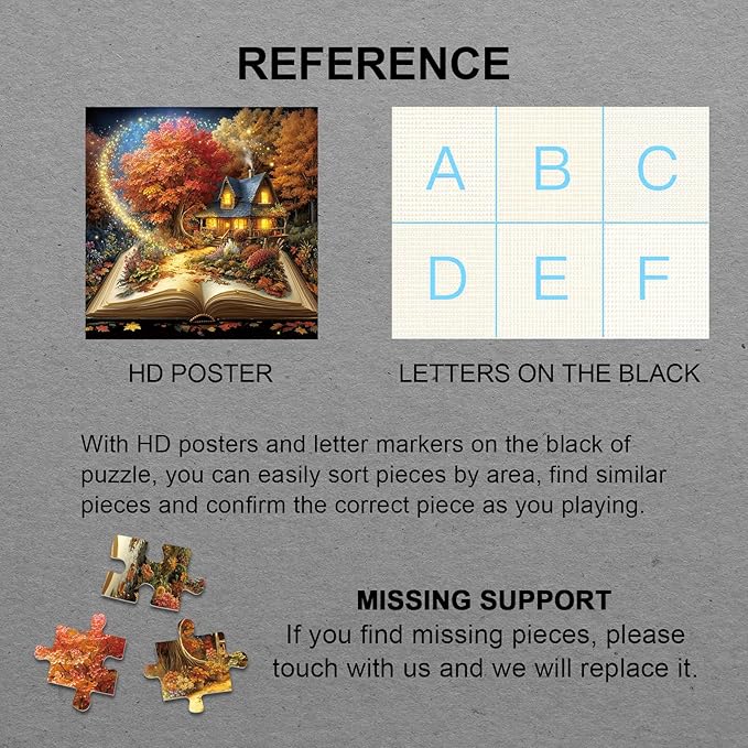 Magic Books Fall Scenic Puzzles for Adults 1000 Pieces Nature, Fantasy Flower Autumn Landscape Jigsaw Puzzles, Impossible Challenging Art Puzzle