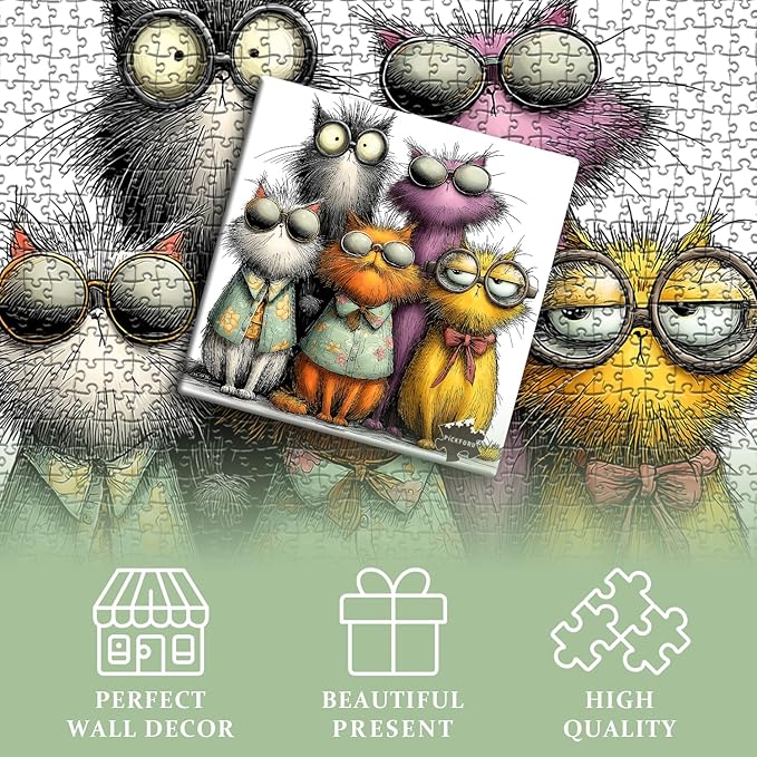 PICKFORU Cat Puzzle for Adults 1000 Pieces,Funny Cat Kitty Jigsaw Puzzle Abstract Art, Colorful Animal Cute Kitten Puzzle Challenge for Adults