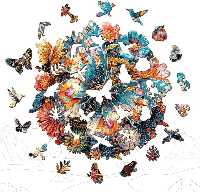Wooden Jigsaw Puzzles for Adults - Mechanical Butterfly Wood Puzzles Adults - Unique Animal Shape Wooden Puzzles for Adults - Birthday Gifts for Puzzle Lovers, Family (8.4 * 8.4in-100 Pieces)