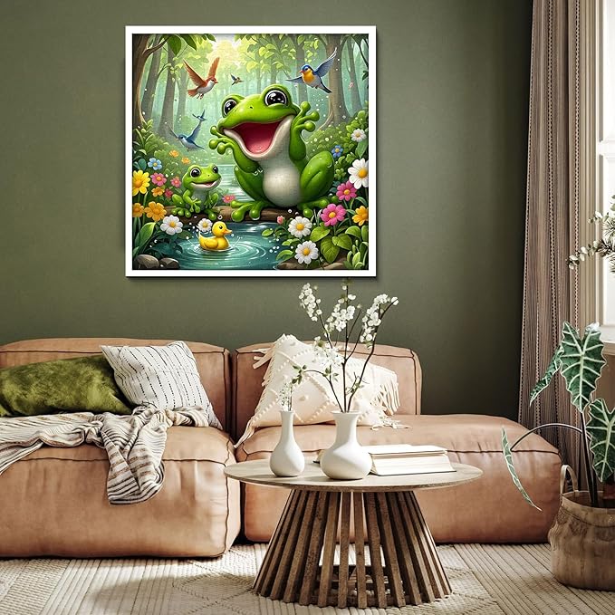 Cute Forest Frog Puzzles for Adults 1000 Pieces, Nature Animal Scene Jigsaw Puzzle with Birds, Flowers, Ducks, Challenging Colorful Theme Puzzle as Home Wall Art Decor
