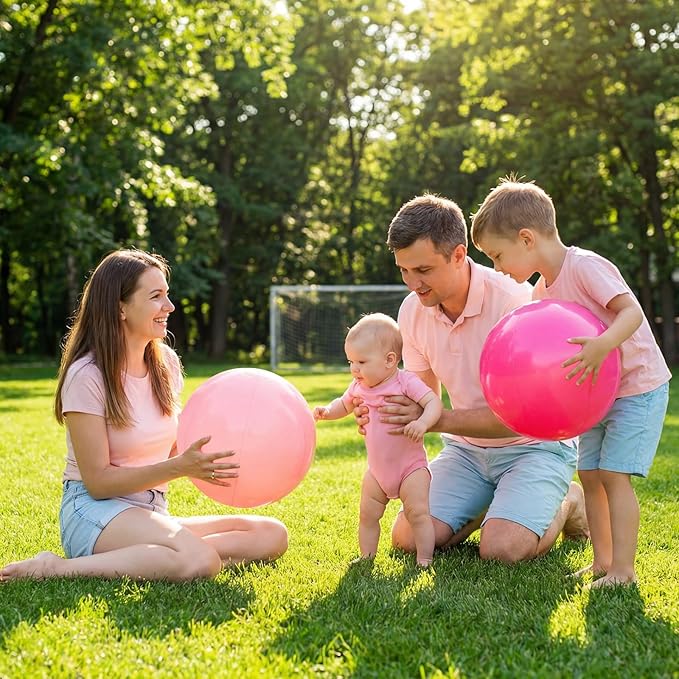 Realspring 24 Pcs Inflatable Beach Balls for Kids Bulk Pastel Solid Color Jumbo Beach Ball Swim Pool Floating Toys Baby Shower Birthday Summer Party Decor(Pink and White,26.5 Inch)