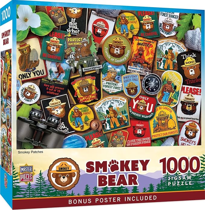 MasterPieces - 1000 Piece Jigsaw Puzzle, Smokey Bear Patches, Fun for Adults, Family, Kids 20"x27"