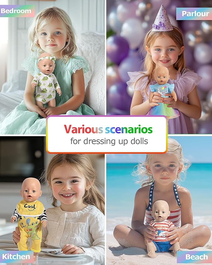 ARTST Baby Doll Clothes, 8 Set 14-16 inch Baby Doll Accessories Outfit Pajamas with Headbands Valentine's Gift for 43cm New Born, 15 inch Bitty,16 inch Boys(NO Doll)