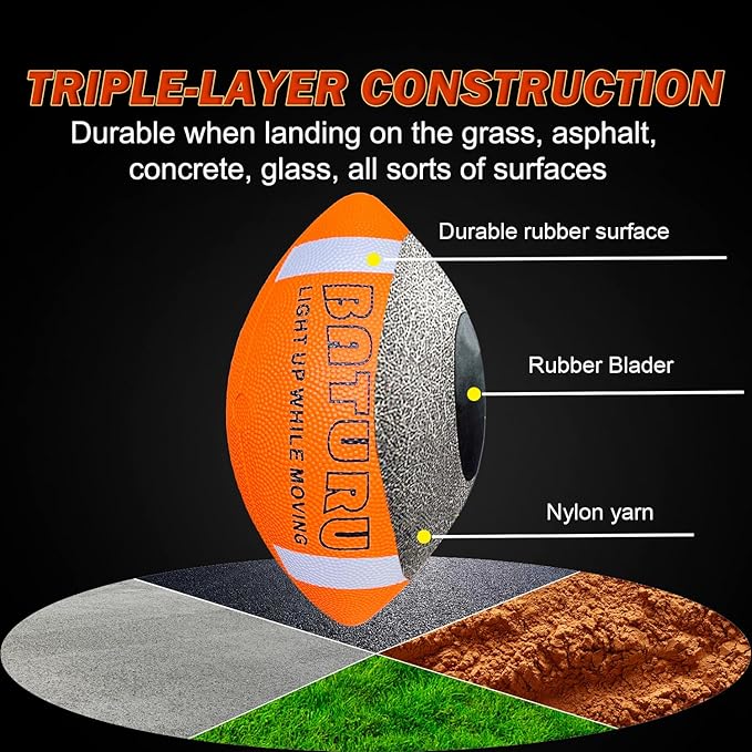 Glow in The Dark Football, Light Up Football, Junior NO 6 - Birthday Easter Stuffers Gifts for Boys Kids Teen Youth 8 9 10 11 12 Year Old, Catch Games in Backyard Camping Beach Outdoor (Orange+White)
