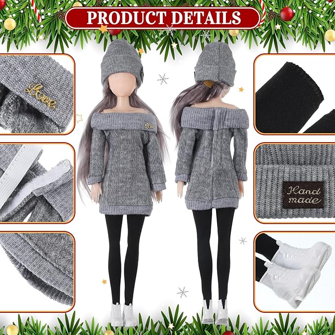 Geyoga 12 Pcs Doll Clothes and Accessories for 12 Inch Summer Dolls Sweater Pants Shoes Hat Outfits Doll is Not Included(Gray, Brown, Cream White,12 Inch)
