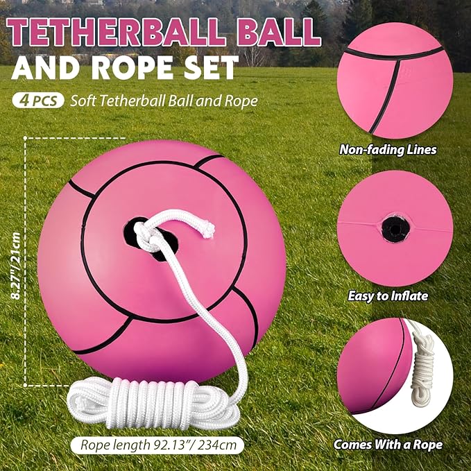 Shappy Tetherball Soft Tether Balls and Rope Set Game Replacement Tetherball Set Rubber Tether Ball Equipment for Kids Adults Indoor Outdoor Playground Yard Backyard Play