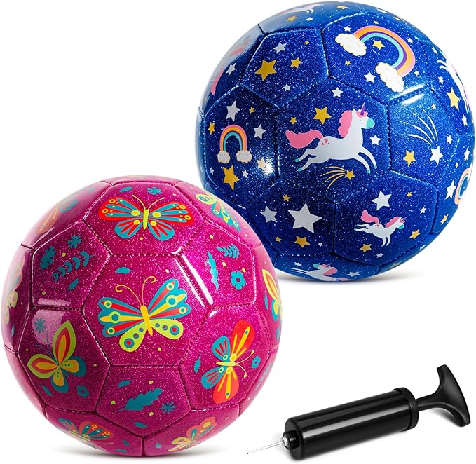 Toddler Soccer Ball Size 2 Size 3 - Small Soft Kids Ball 2 Pack for Ages 1-5 3-8 - Cartoon Sports Toy Boys Girls - Easter Basket Stuffers for Toddlers Kids - Soccer Gift for Indoor Outdoor Games