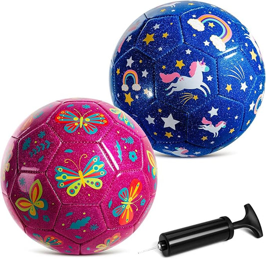 Toddler Soccer Ball Size 2 Size 3 - Small Soft Kids Ball 2 Pack for Ages 1-5 3-8 - Cartoon Sports Toy Boys Girls - Easter Basket Stuffers for Toddlers Kids - Soccer Gift for Indoor Outdoor Games