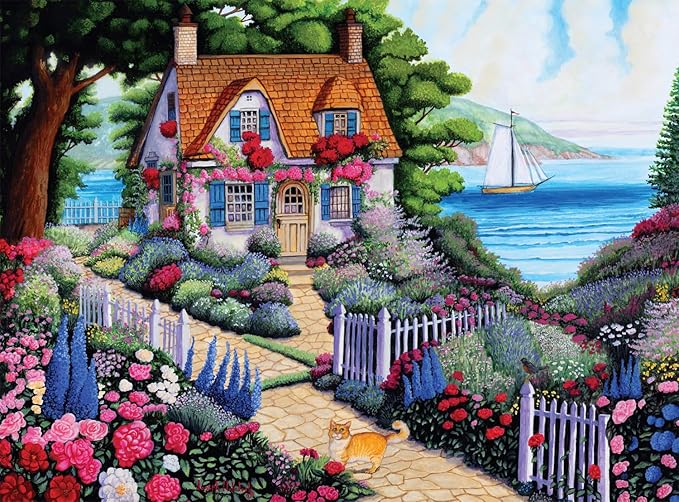 Buffalo Games - Country Life - Joseph Holodook - Seaside Cottage Garden - 1000 Piece Jigsaw Puzzle for Adults -Challenging Puzzle Perfect for Game Nights