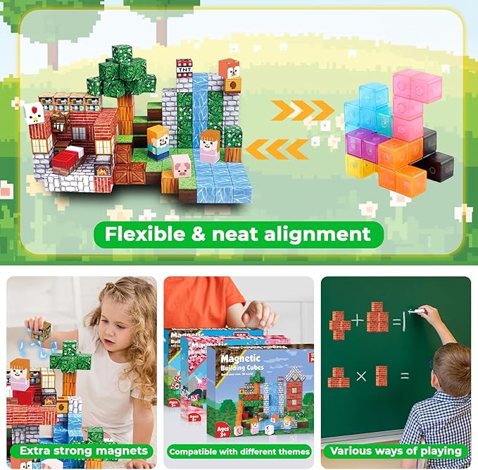 150PCS Magnetic Blocks - Magnetic Building Blocks, Stacking Magnets for Kids, Sensory Toy for STEM Montessori Sensory Toys for Kids 3+ Boys and Girls Christmas Birthday Gifts