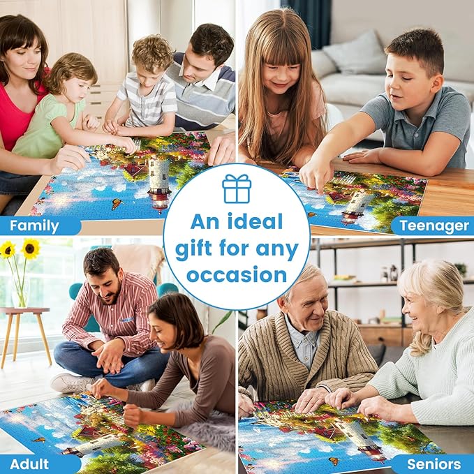500 Pieces Puzzle for Adults Lighthouse Jigsaw Puzzle, Recycled Cardboard Jigsaw Puzzles 500 Pieces, Family Challenging Game, Nature Landscape Difficult Jigsaw Puzzle 20.5×15 in