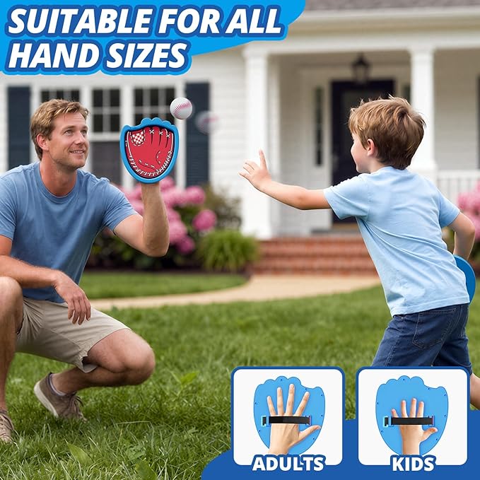 Toss and Catch Ball Set, Toddler Baseball Glove Includes 2 Paddles & 3 Sticky Balls, Catching Ball Game for Beach Yard Pool Outside, Indoor Outdoor Toys Gifts for Kids Ages 3-12, Blue