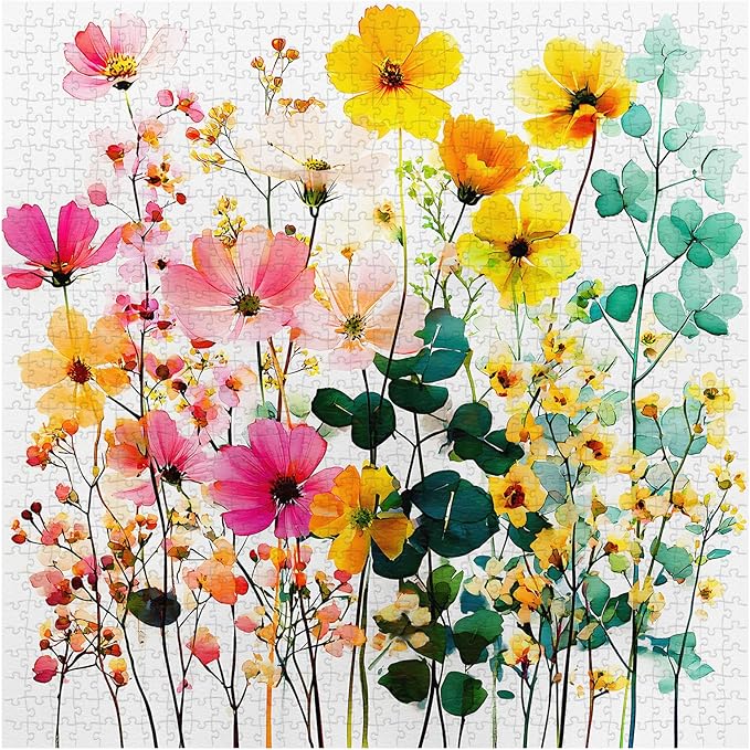 Spring Florals Puzzles for Adults 1000 Pieces, Larkipuzz Wildflower Garden Flower Jigsaw Puzzle Pastel, Impossible Colorful Plant Art Theme, Challenging for Adults