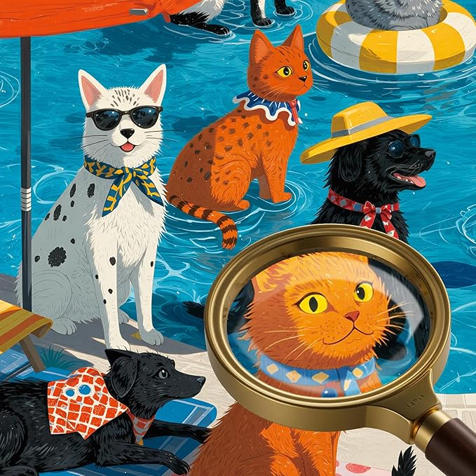 1000 Pieces Puzzle for Adults, Challenging Funny Paws Poolside Party Jigsaw Puzzles, Premium Matte Finish, 27.56 x 19.68 Inches, Perfect for Game Nights
