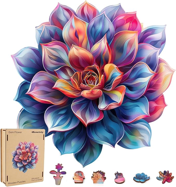 Reouinty Wooden Puzzles for Adult 500 Piece, Flower Succulent Puzzle for Girl and Women, Challenging Puzzle, Wood Puzzle Wall Decor, Unique Shaped Wood Puzzles Piece, Gift for Family Game 16.5x16.7 in