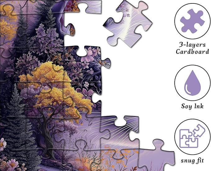 Fantasy Cat Puzzle for Adults 1000 Pieces,Moonlit Forest Cat Nature Puzzle,Dreamy Floral Kitten Landscape Puzzle,Impossible Purple Scenery Jigsaw Puzzle Challenge