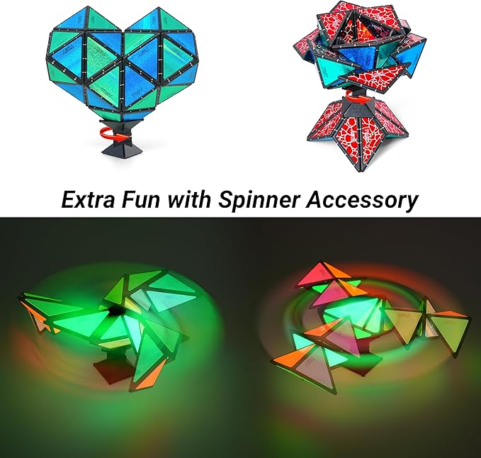 TOSY Magnet Pyramid Glow - 1 Cube Transforms into 1 Billion Shapes (Bunny, Egg, Flowers, Hearts), Easter Basket Stuffers Gift, 12 pcs, 243 Magnets, Glowing, Holographic Design, Puzzle/STEM Toy