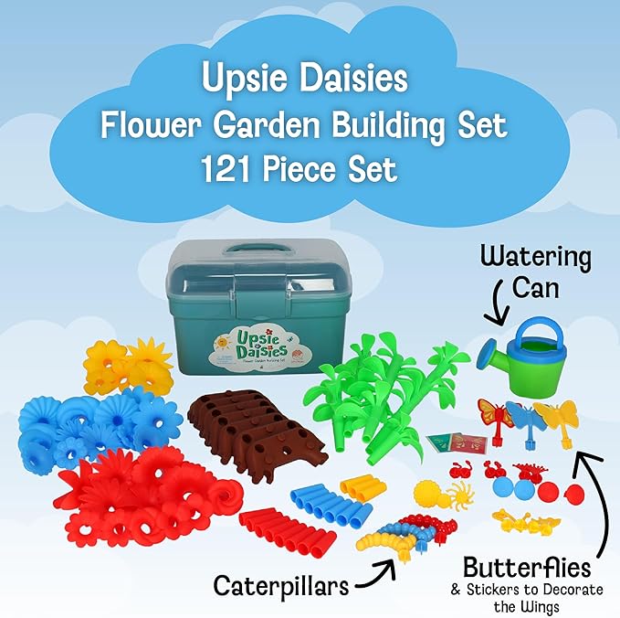 MindWare Flower Building Toy Set for 3 4 5 6 7 Year Old Girls and Boys, Preschool and Kindergarten STEM Educational Building Toys for Kids Ages 4-8, Flower Garden Building Toy with Storage Case