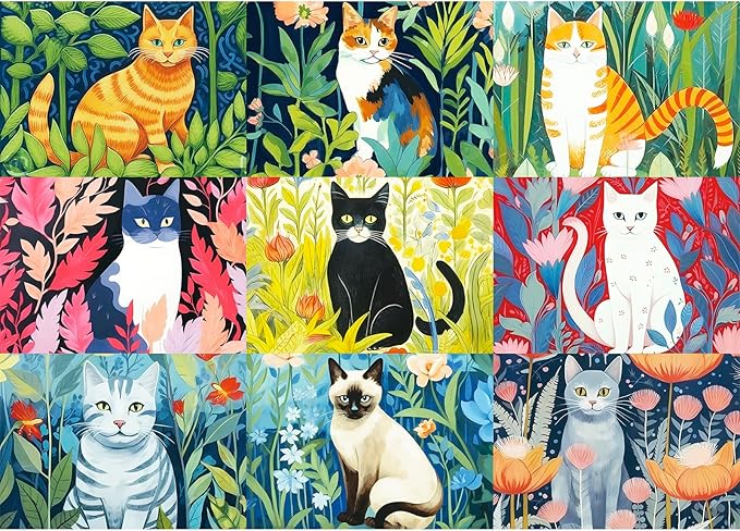300 Piece Puzzle for Adults-Cats and Flowers | Recycled Cardboard Jigsaw Puzzles 300 Pieces | Challenging Family Activity Great Gift Idea for Family Friends | Difficult Puzzles Size 20.5X 15 inches