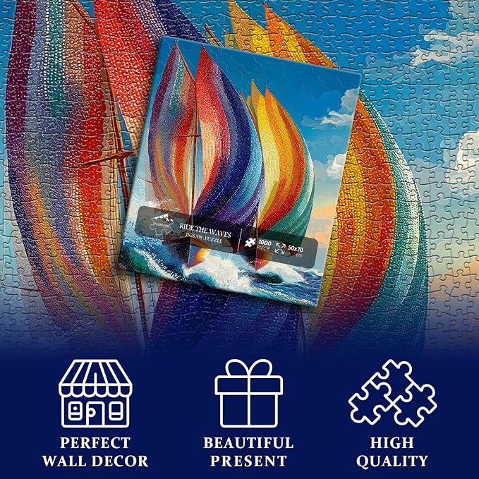 Impossible Puzzles for Adults 1000 Pieces,Ocean Colorful Sailboat Puzzle Diamond Art, Sea Sailing Challenge Jigsaw Puzzle