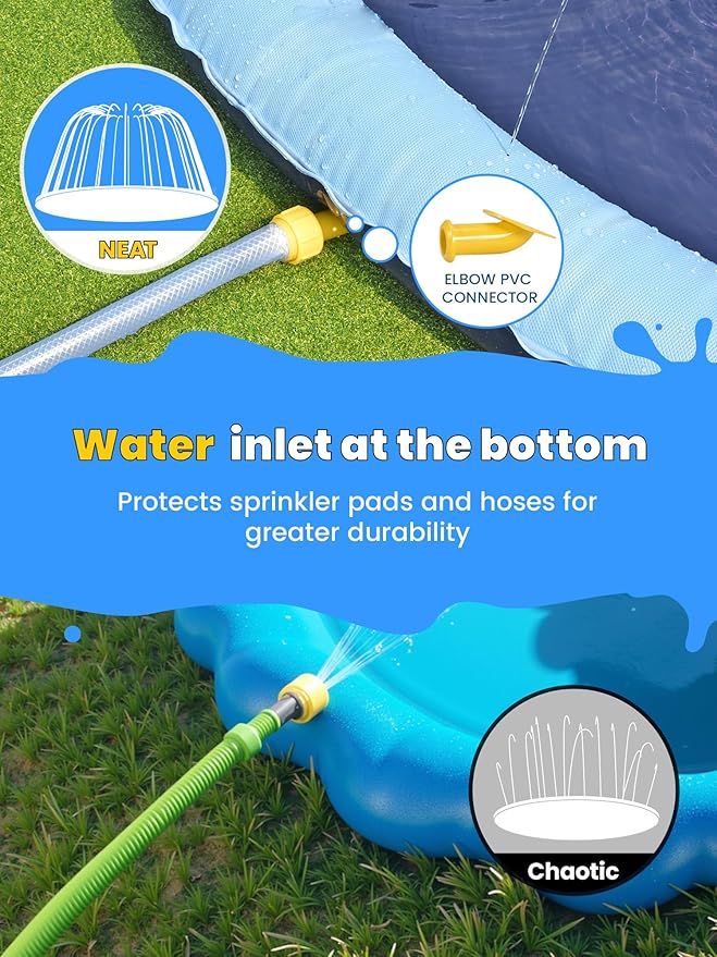 VISTOP Non-Slip Splash Pad for Kids and Dog, Thicken Sprinkler Pool Summer Outdoor Water Toys - Fun Backyard Fountain Play Mat for Baby Girls Boys Children or Pet Dog (127 inch, Blue&Blue)