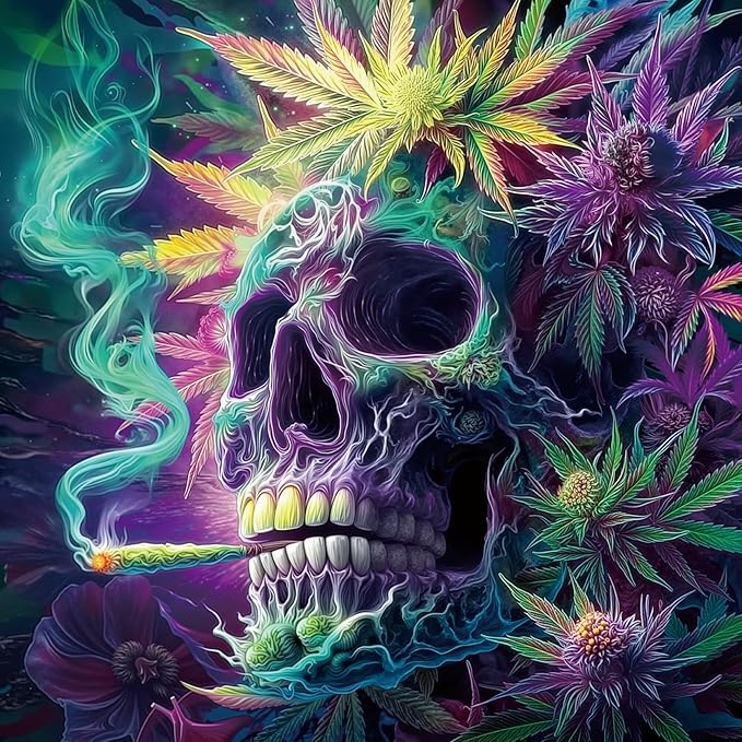 Magic Horror Skeleton Puzzles for Adults 1000 Pieces, Colorful Skull Scary Art Flower Jigsaw Puzzles, Impossible Spooky Plant Fantasy Aesthetic Challenging Puzzle