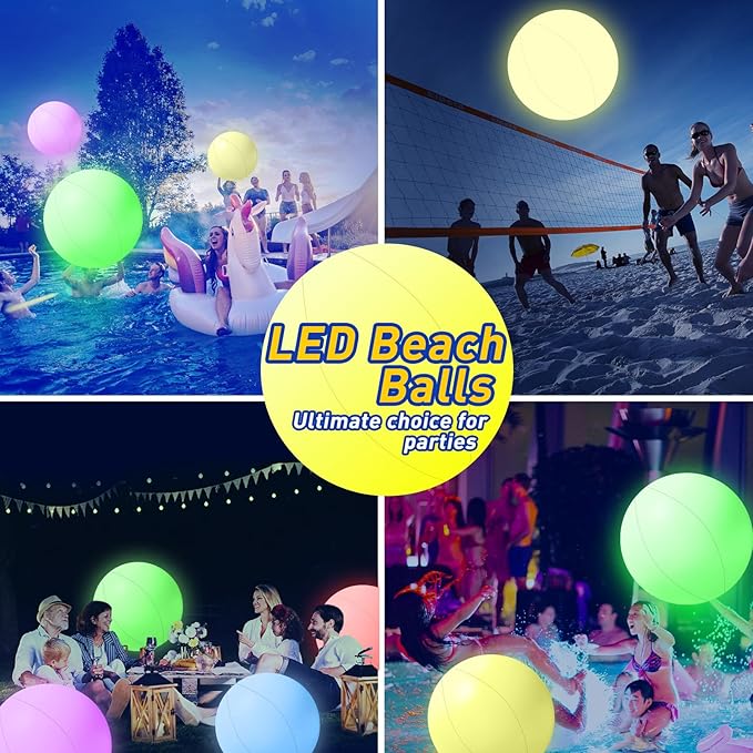MIAOKE Pool Toys 16 Inch 8 Pack- 16 Lighting and 4 Modes LED Beach Ball with Remote Control,Suitable for Pool Games Night Summer Pool Party,Outdoor Everybody Family Games