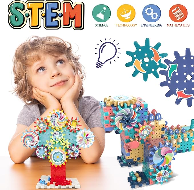 Gear Toys Interlocking Building Blocks, 150 Piece Educational Engineering Building Toys Set, Creative Construction STEM Kits for Boys Girls, Waffle Blocks for Kids Ages 3+
